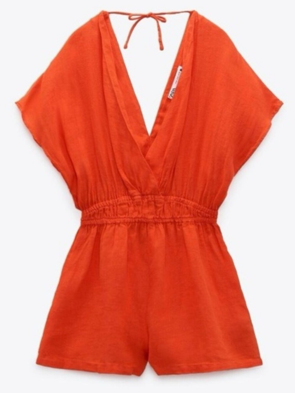 NWT Zara Orange V-Neck One-Piece Linen Romper
